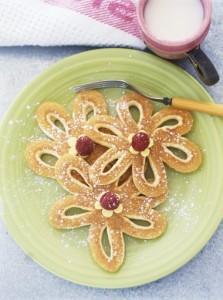 Pancake flowers with raspberry centres