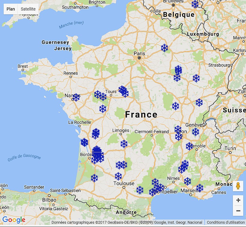 Carte gel vignes