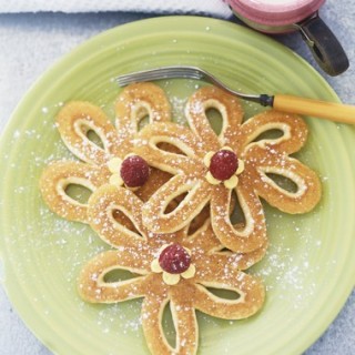 Pancake flowers with raspberry centres